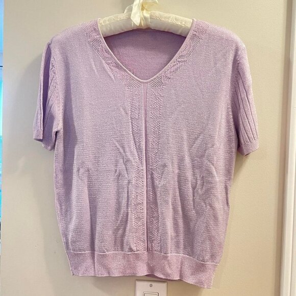 Vintage Cottagecore Pastel Lilac Knit Tee - Picture 5 of 9